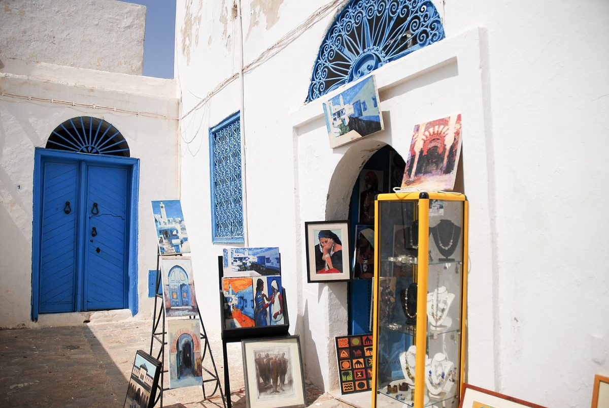 A blue door in the clifftop village of Sidi Bou Said
