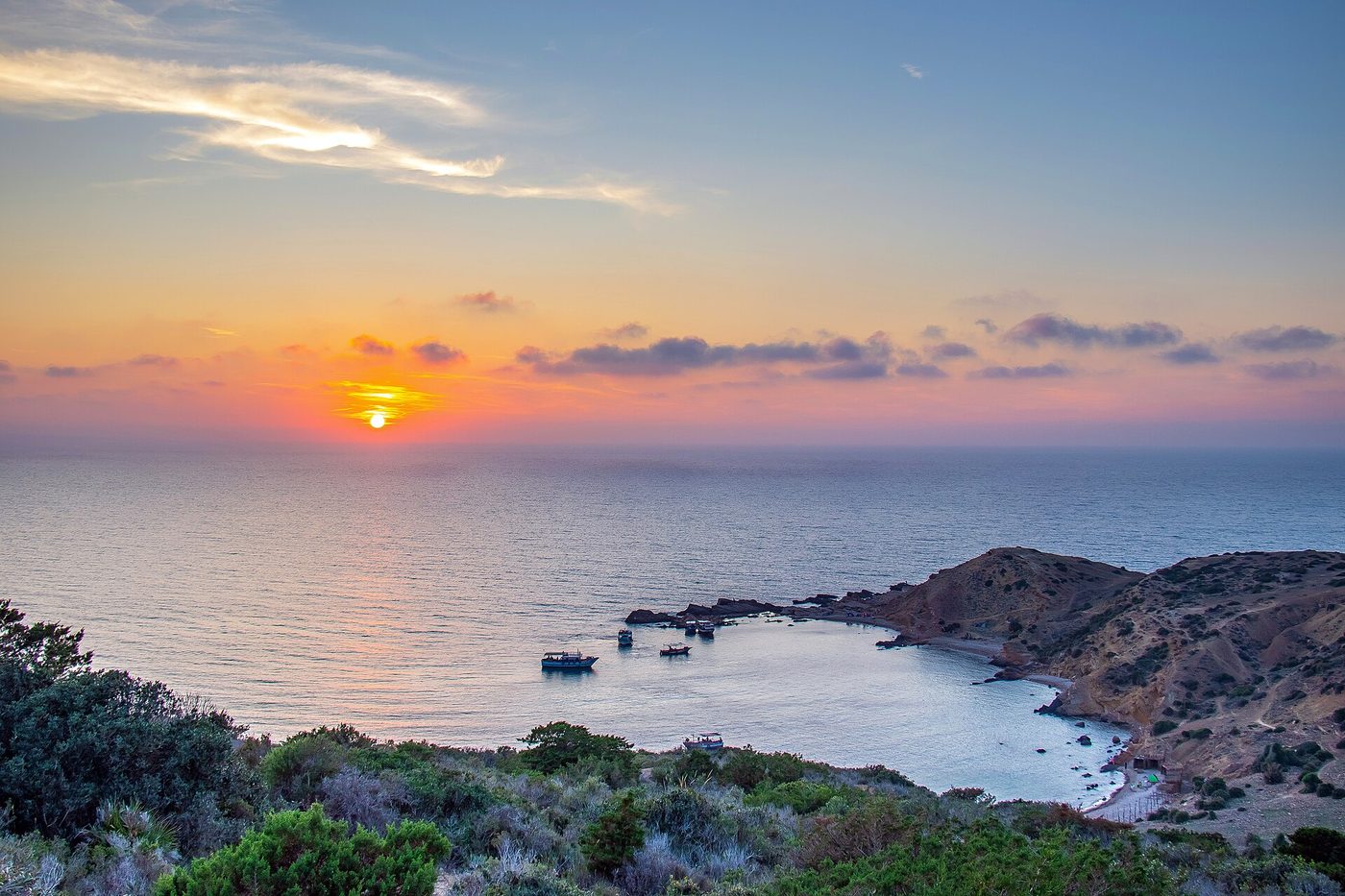 The coast at Korbous, a spa town on Cap Bon's western shore, at sunset