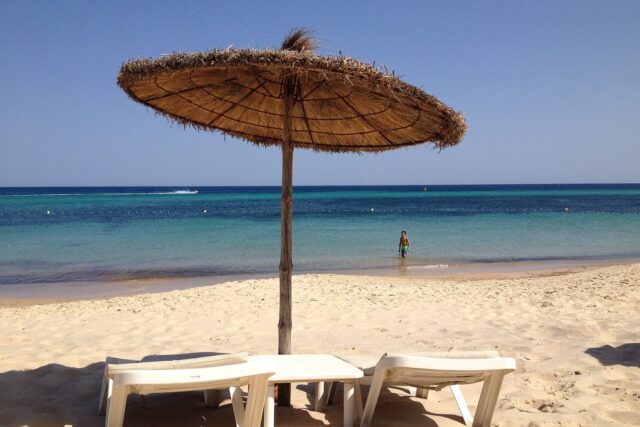 A summer's day on the sandy beach at Hammamet