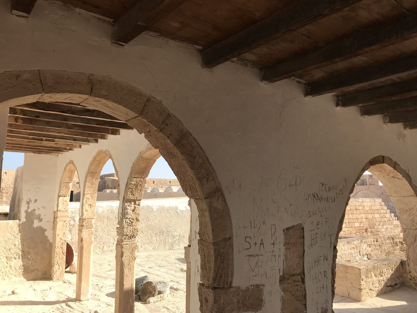The walls of Borj El Kebir, also called Fort Ghazi Mustapha, beside the harbour in Houmt Souk, Djerba