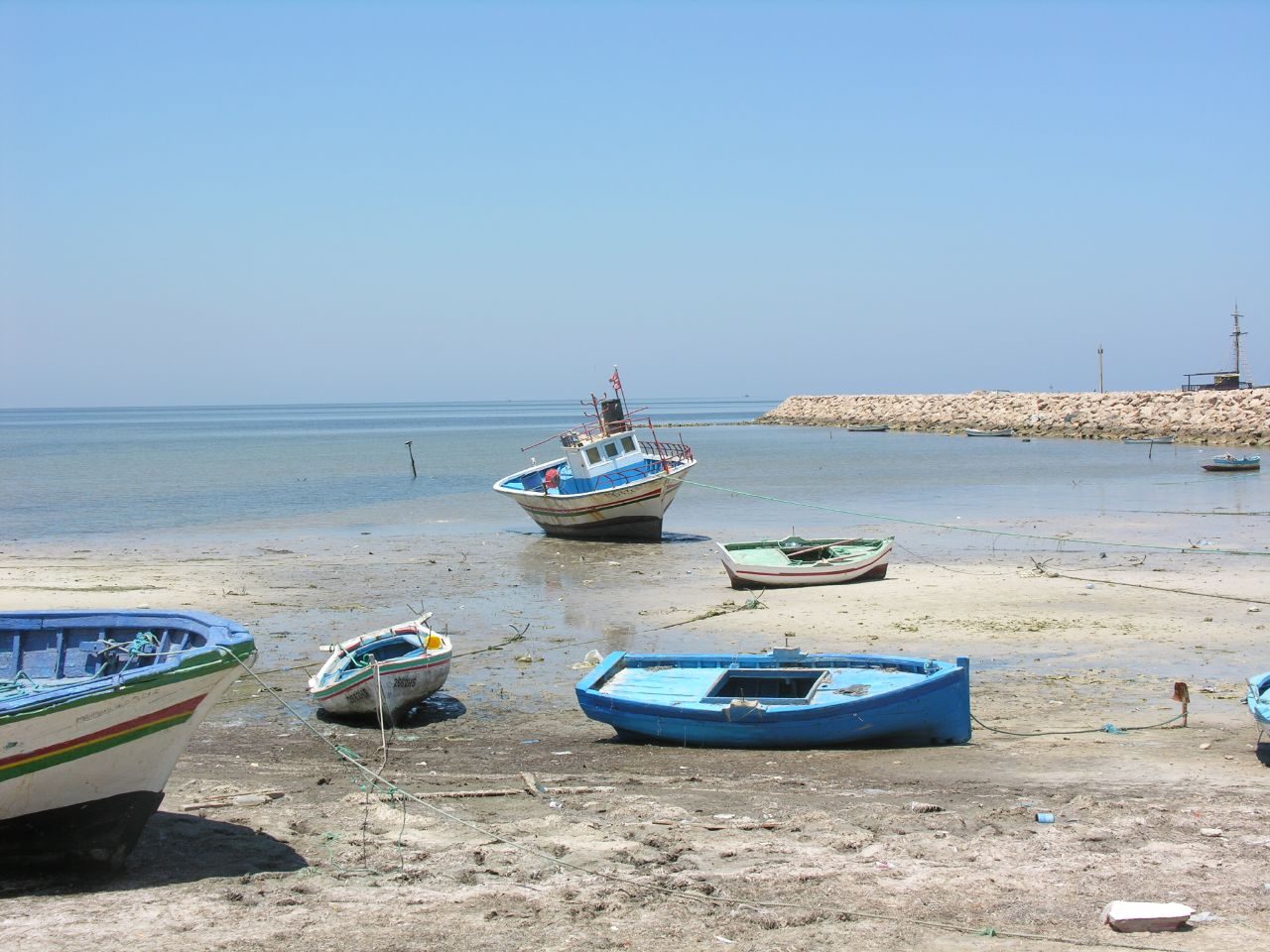 The fishing harbour at Houmt Souk, Djerba, where the daily fish auction takes place near the quay