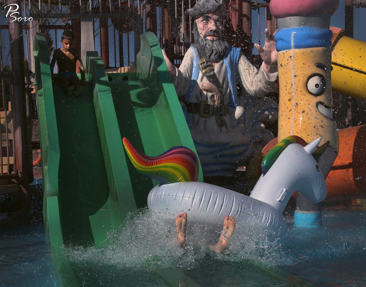 A water slide at a Tunisian hotel aquapark, a summer highlight for families