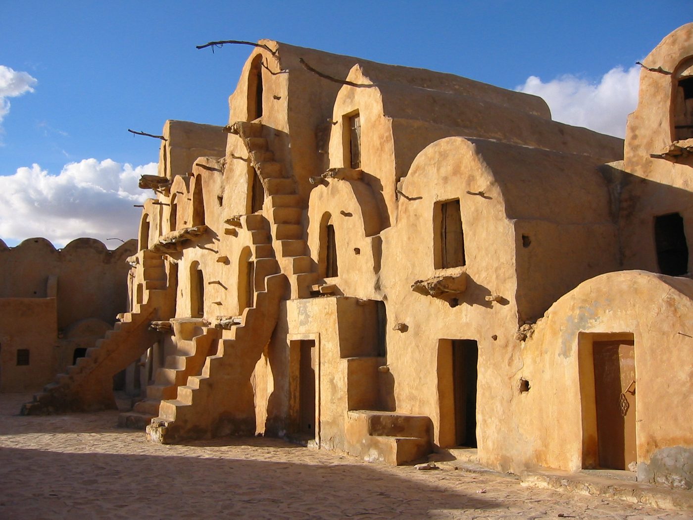 Stacked ghorfa storage cells at Ksar Ouled Soltane, a fortified Berber granary near Tataouine