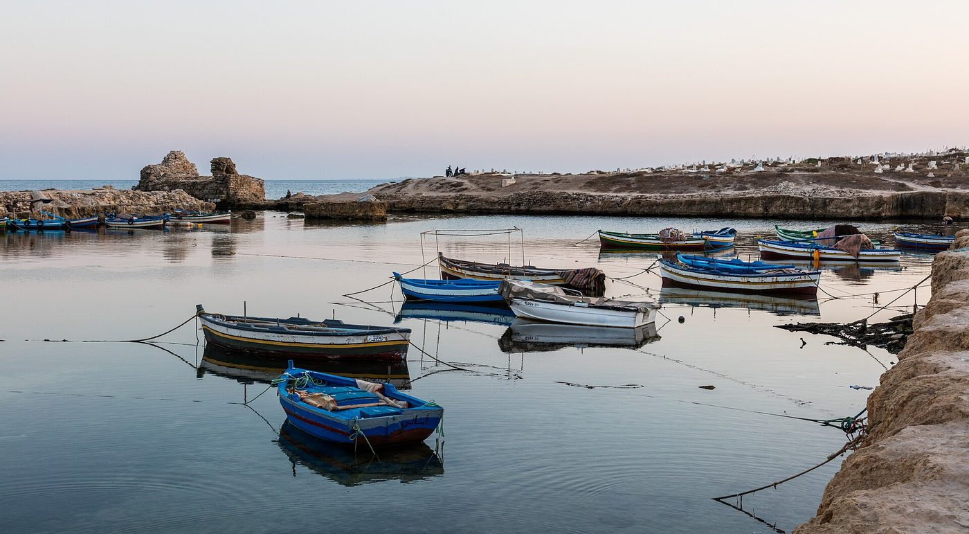 Fishing boats in Mahdia's working harbour on Tunisia's Sahel coast