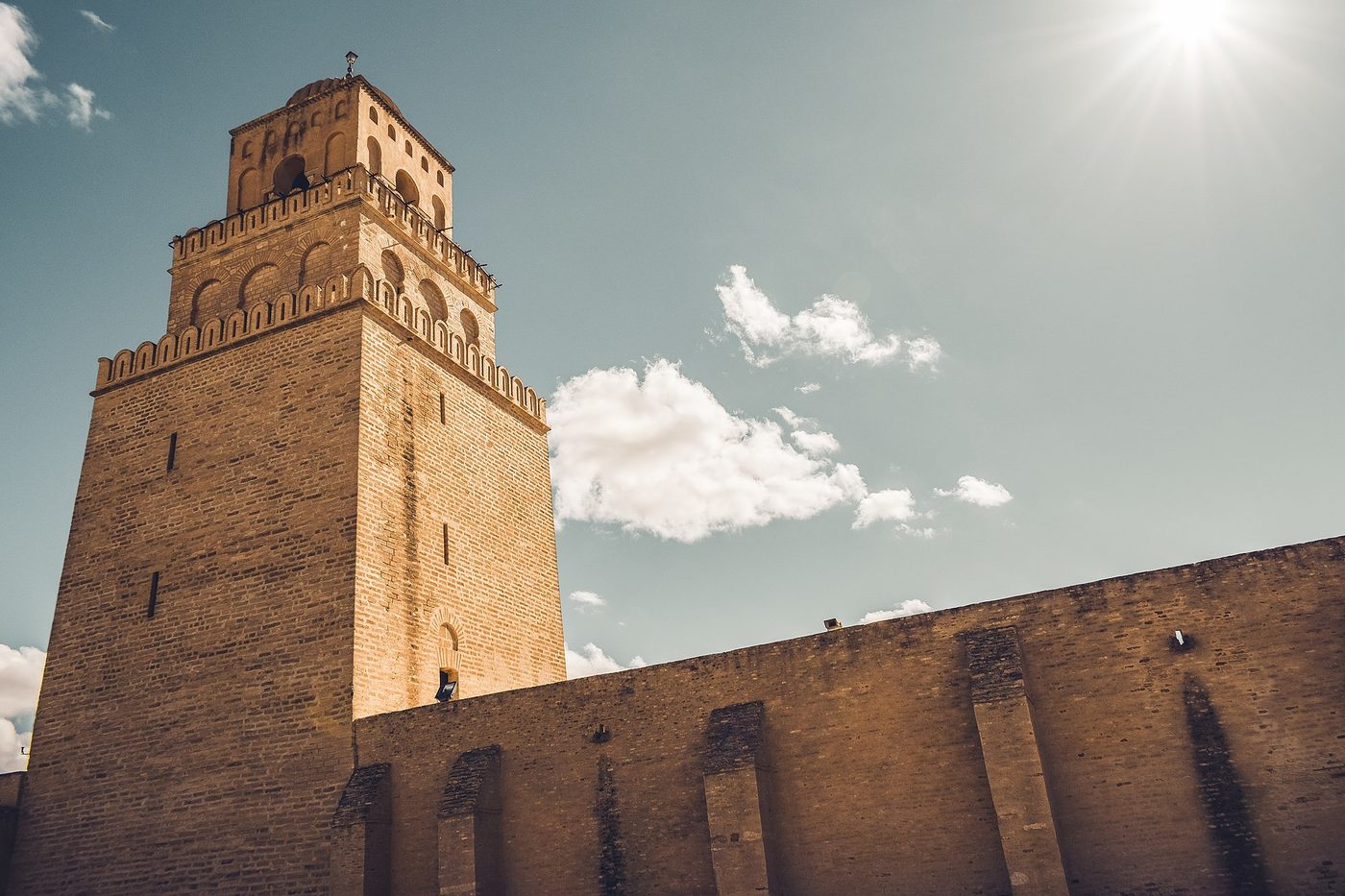 The minaret of the Great Mosque of Kairouan, Tunisia