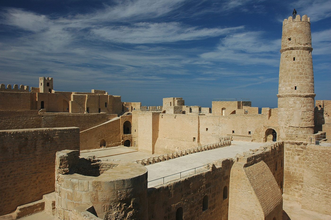 The nador watchtower of the Ribat of Monastir above the coast
