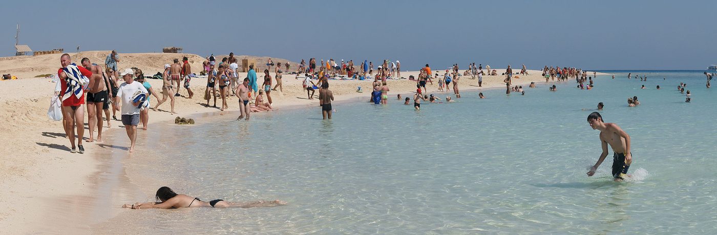 A Red Sea resort beach in Egypt, where the sea stays warm enough to swim through the winter
