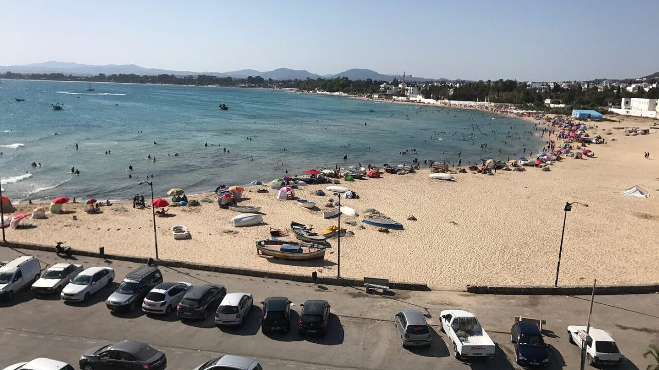 The long sandy beach and warm sea at Hammamet, Tunisia's flagship all-inclusive resort town