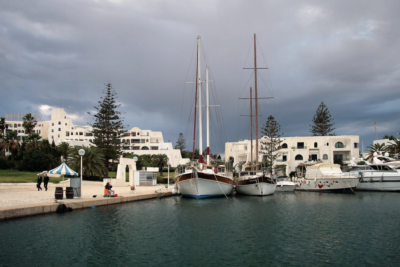 Yachts and white villas at Port El Kantaoui marina near Sousse