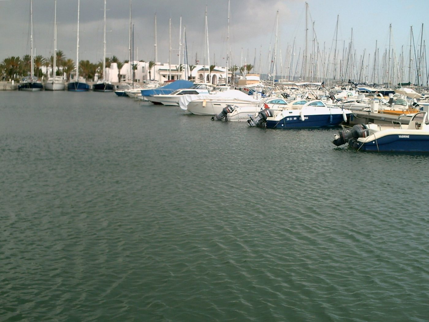 The marina at Yasmine Hammamet, lined with yachts, bars and restaurants