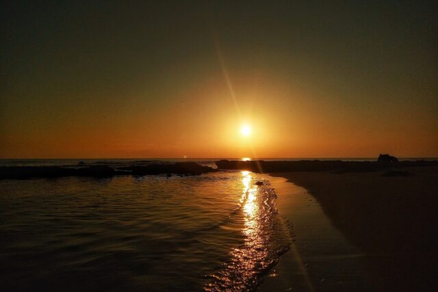 Sunrise over Chatt Amira beach at Souihel, Zarzis
