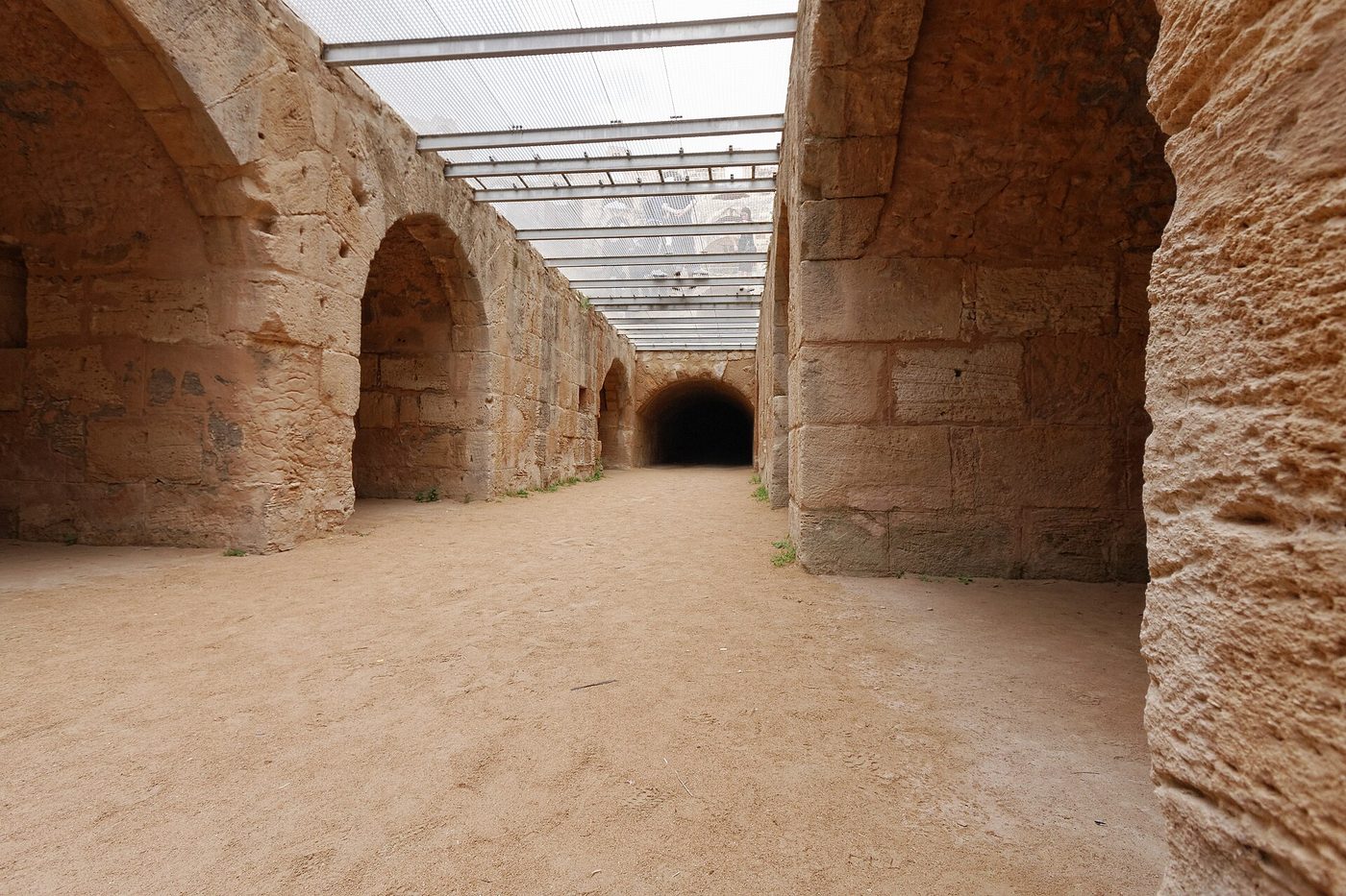 One of the underground galleries beneath the arena floor at El Jem, where animals and gladiators were held
