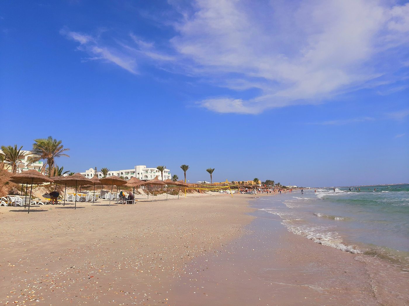 Parasols on the beach at Mahdia on Tunisia's Sahel coast