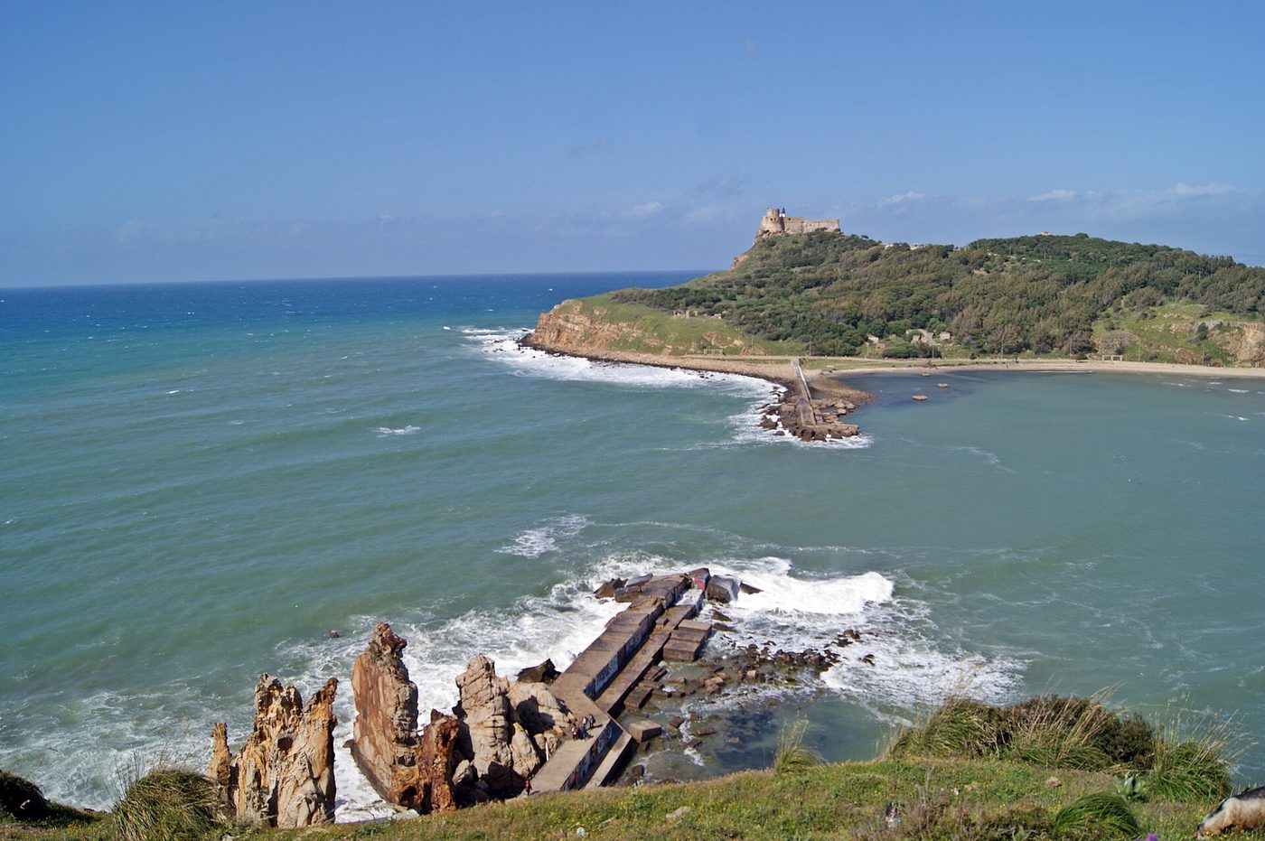 The Genoese fort above Tabarka, with the Needles rock formations on the shore below